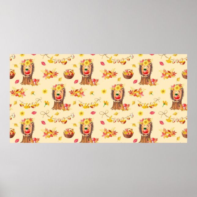 Watercolour Autumn seamless pattern. Cute watercol Poster (Front)