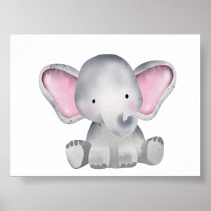 Watercolour baby elephant sitting poster