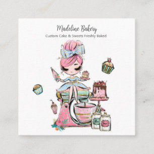 Watercolour Bakery Mixer Pastry Sweets Cakes Square Business Card