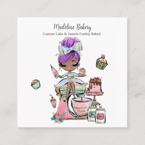 Watercolour Bakery Mixer Pastry Sweets Cakes Square Business Card