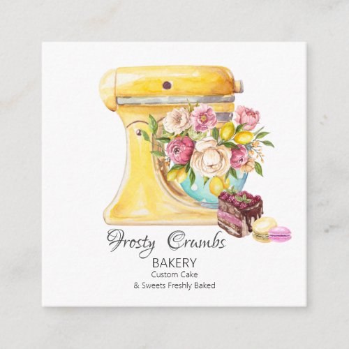 Watercolour Bakery Mixer Pastry Sweets cakes  Square Business Card