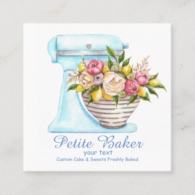 Watercolour Bakery Mixer Pastry Sweets Cakes Square Business Card (Front)