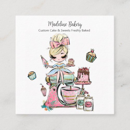 Watercolour Bakery Mixer Pastry Sweets Cakes     Square Business Card
