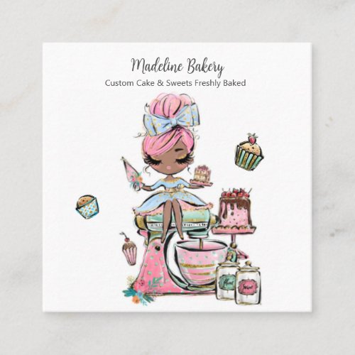 Watercolour Bakery Mixer Pastry Sweets Cakes  Square Business Card