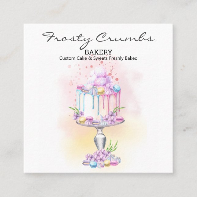 Watercolour Bakery Pastry Sweets Cupcakes    Squar Square Business Card (Front)
