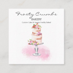 Watercolour Bakery Pastry Sweets Cupcakes Squar Square Business Card