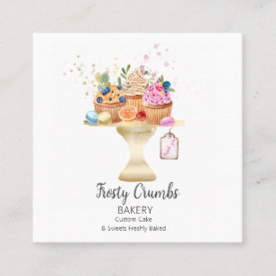 Watercolour Bakery Pastry Sweets Cupcakes Square Business Card