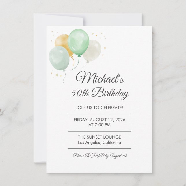 Watercolour balloon invite (Front)