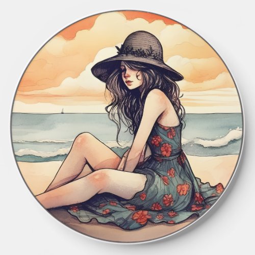 Watercolour Beach Babe Wireless Charger