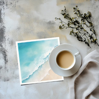 Watercolour beach sand and blue sea napkins