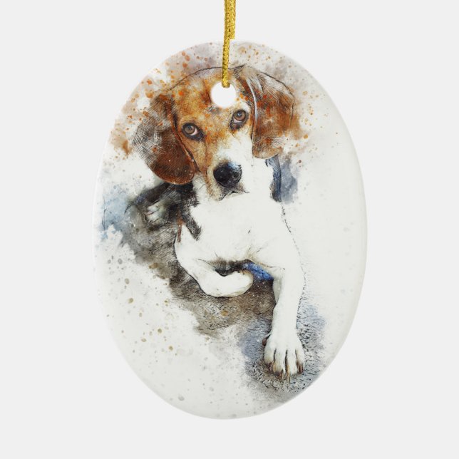Watercolour Beagle Dog Abstract Ceramic Ornament (Front)