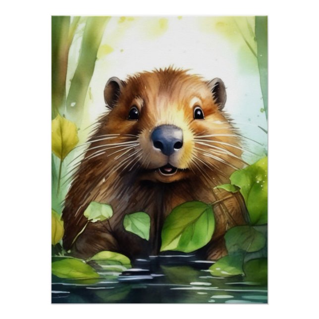  Watercolour Beaver Poster (Front)