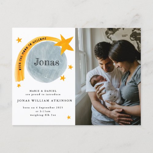 Watercolour Birth Announcement Star Moon Baby Card