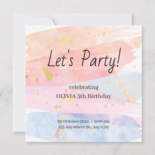 Watercolour Birthday Invitation