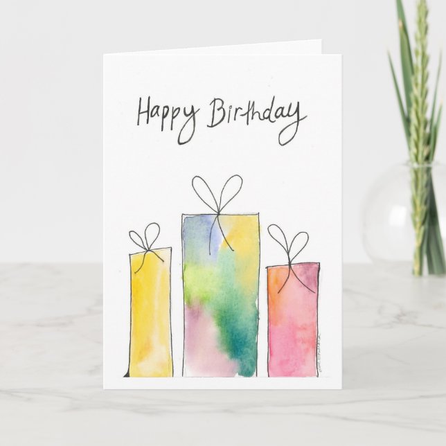 Watercolour Birthday Presents Card (Front)