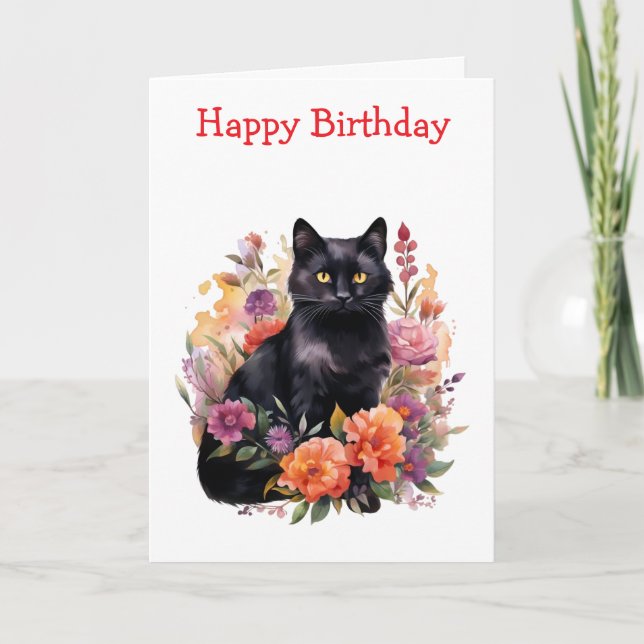 Watercolour Black Cat Card (Front)