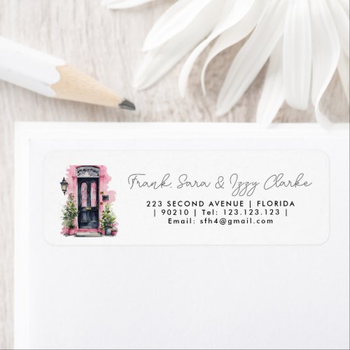 watercolour black pink front door elegant wedding label