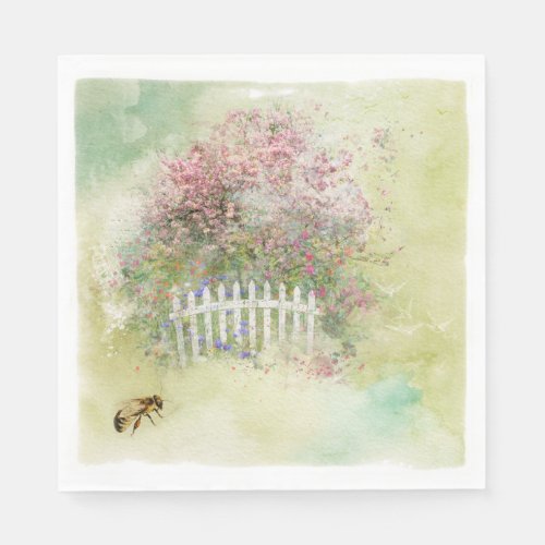 Watercolour Blossoms and Bee Paper Napkin