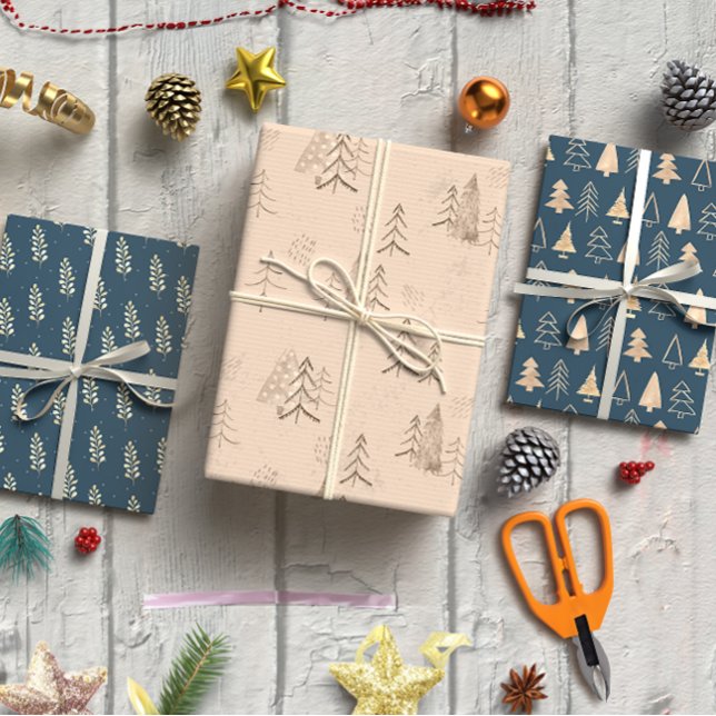 Watercolour Blue & Beige Elegant Winter  Wrapping Paper Sheets (Watercolour Blue Winter set of 3 Wrapping Paper Sheet)