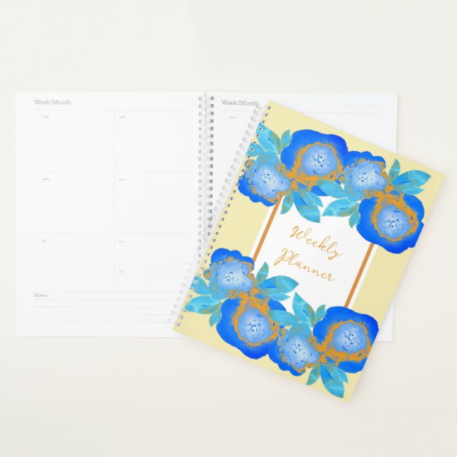 Watercolour Blue Gold Roses Weekly Planner (Display)