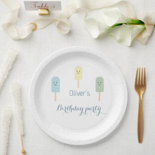 Watercolour Blue Green Ice Cream Birthday Party Paper Plates