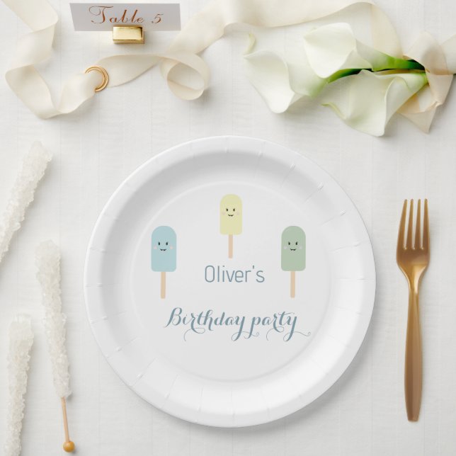 Watercolour Blue Green Ice Cream Birthday Party  Paper Plates (Wedding)