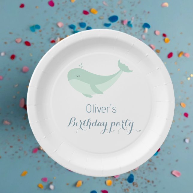 Watercolour Blue Green Whale Birthday Party  Paper Plates (Creator Uploaded)