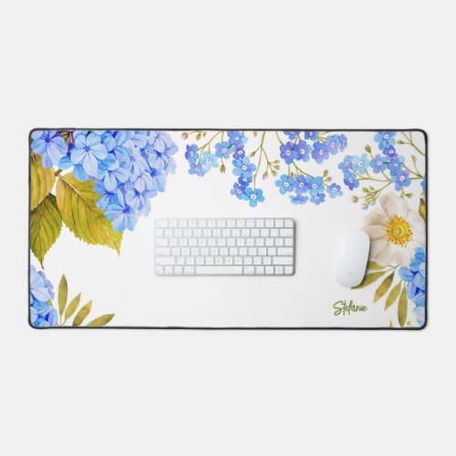 Watercolour Blue Hydrangeas Floral Personalized Desk Mat