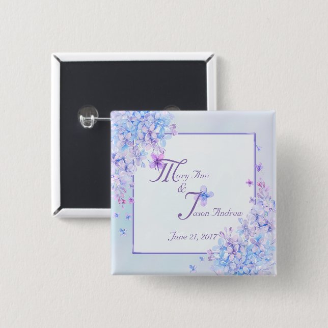 Watercolour Blue Purple Lilac Flower Button (Front & Back)