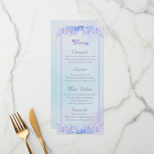 Watercolour Blue Purple Lilac Flower Menu Card