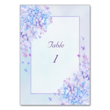 Watercolour Blue Purple Lilac Flower Table Number by Digitalbcon at Zazzle