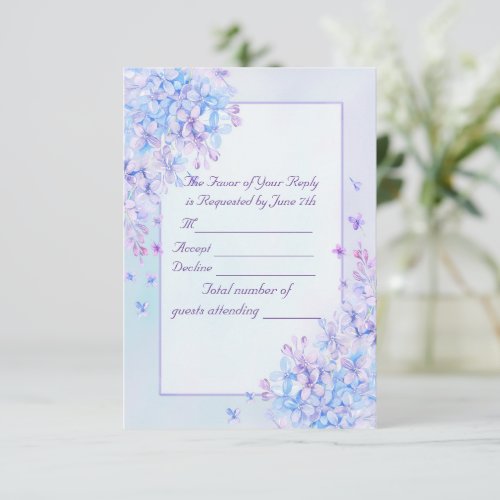 Watercolour Blue Purple Lilac Flower Wedding RSVP