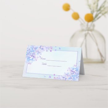 Watercolour Blue Purple Lilac Wedding Place Card by Digitalbcon at Zazzle
