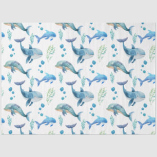 Watercolour Blue Whale Seamless Pattern Tissue Paper