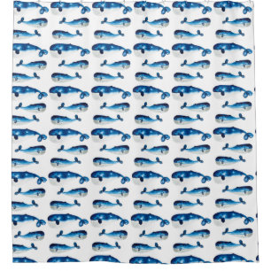 Watercolour Blue Whale Shower Curtain