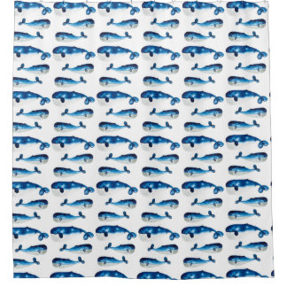 Watercolour Blue Whale Shower Curtain