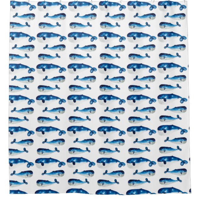 Watercolour Blue Whale Shower Curtain (Front)