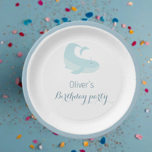 Watercolour Blue WhaleOcean Fish Birthday Party  Paper Plates