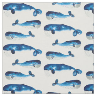 Watercolour blue whales fabric