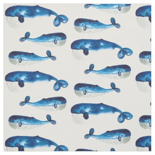 Watercolour blue whales fabric