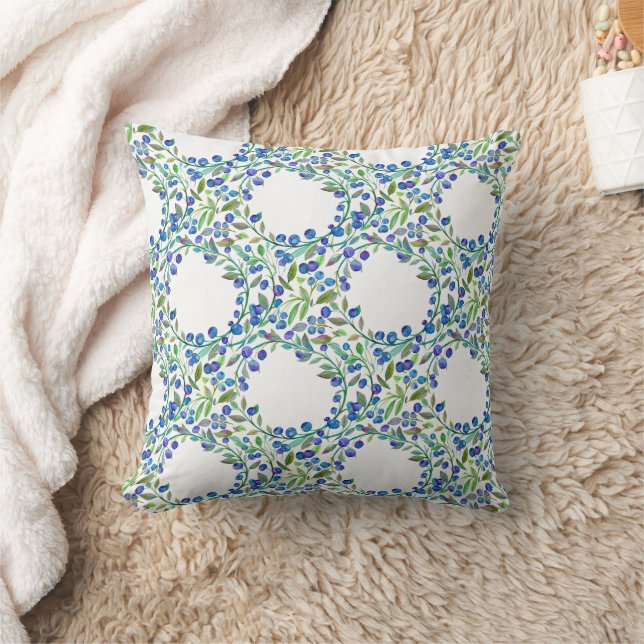 Watercolour blueberry design throw pillow (Blanket)