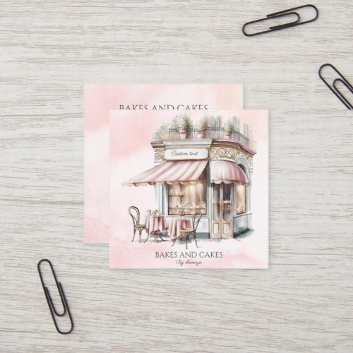 Watercolour blush pink Bakery QR code Square Business Card