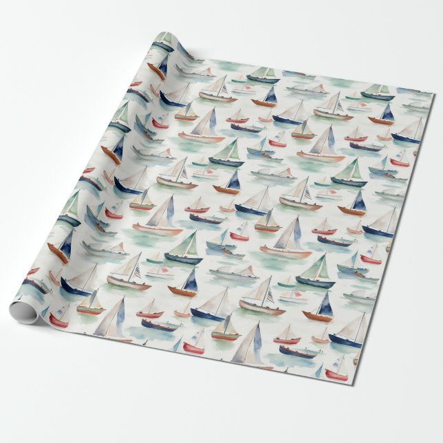 Watercolour Boats Wrapping Paper (Unrolled)