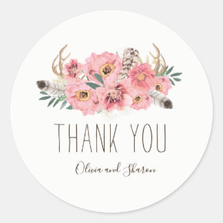 Watercolour Bohemian Wedding Thank You Stickers