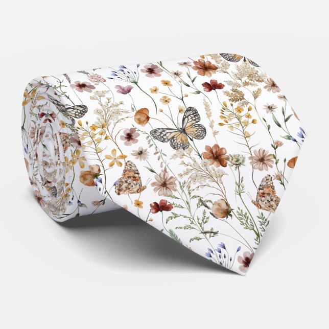 Watercolour Boho Floral  Neck Tie (Rolled)
