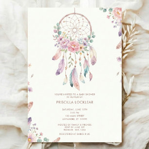 watercolour Boho flower Dreamcatcher Baby Shower Invitation
