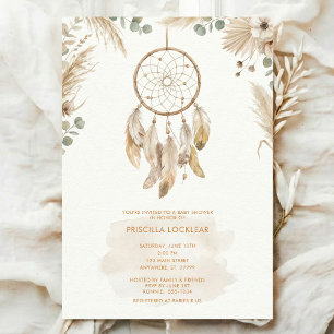watercolour Boho flower Dreamcatcher Baby Shower Invitation