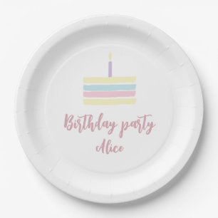 Watercolour boho pastel cake pink Birthday Party Paper Plates