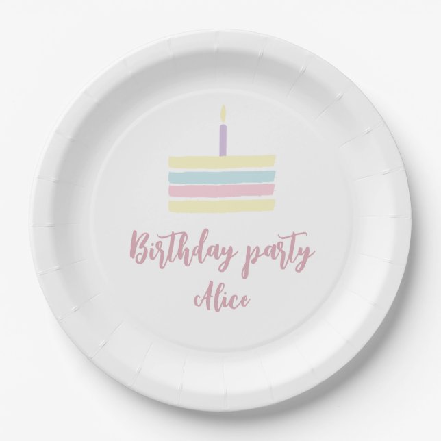 Watercolour boho pastel cake pink Birthday Party  Paper Plates (Front)