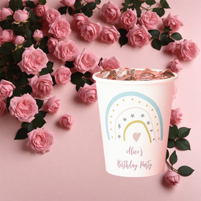 Watercolour boho pastel rainbow Birthday party Paper Cups (Creator Uploaded)